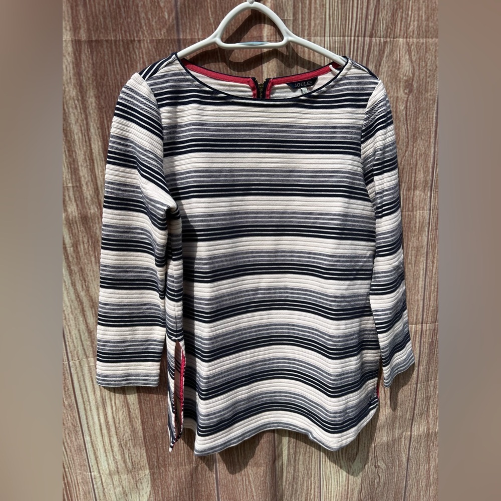Joules 12 Navy Blue Nautical striped Cotton Long Sleeve Lagenlook coastal top